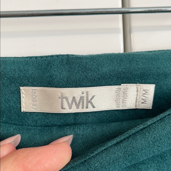 NWOT TWIK Deep Teal A-Line Faux Suede Mini Skirt Pockets Zipper Lined, Size M - Picture 7 of 9